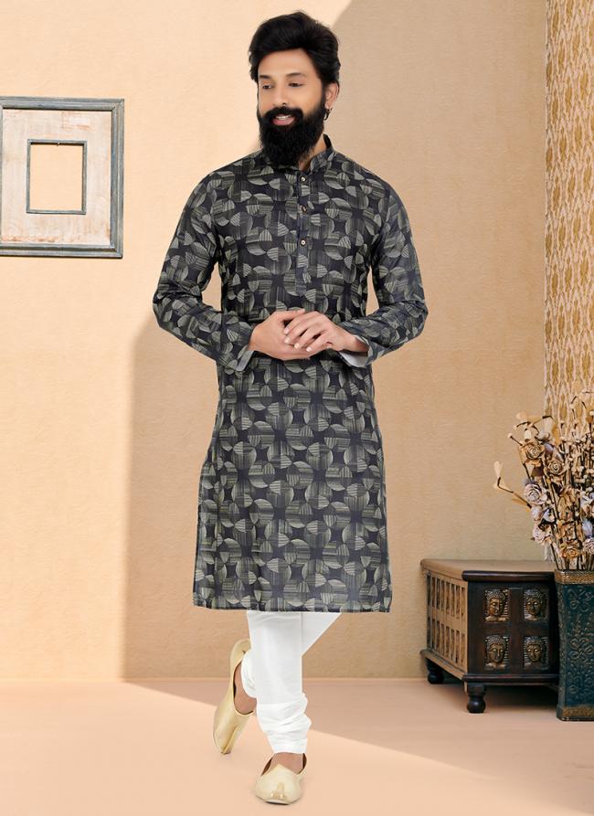 Dhupion Silk Black Festival Wear Printed Readymade Kurta Pajama